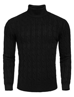 Men's Slim Fit Turtleneck Sweater Casual Twisted Knitted Pullover Sweaters