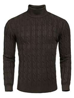 Men's Slim Fit Turtleneck Sweater Casual Twisted Knitted Pullover Sweaters