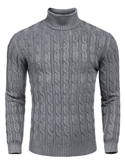 Men's Slim Fit Turtleneck Sweater Casual Twisted Knitted Pullover Sweaters