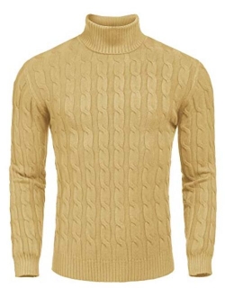 Men's Slim Fit Turtleneck Sweater Casual Twisted Knitted Pullover Sweaters