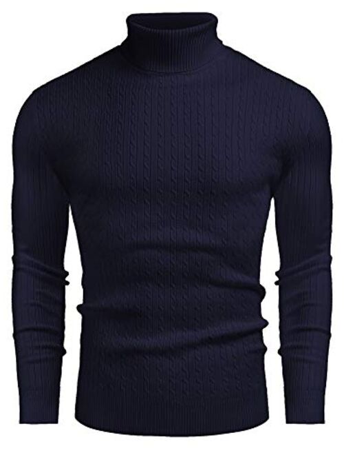 COOFANDY Men's Slim Fit Turtleneck Sweater Casual Twisted Knitted Pullover Sweaters