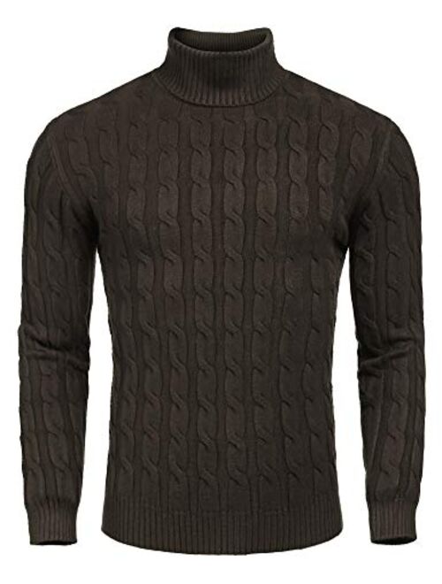 COOFANDY Men's Slim Fit Turtleneck Sweater Casual Twisted Knitted Pullover Sweaters