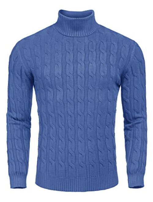 COOFANDY Men's Slim Fit Turtleneck Sweater Casual Twisted Knitted Pullover Sweaters