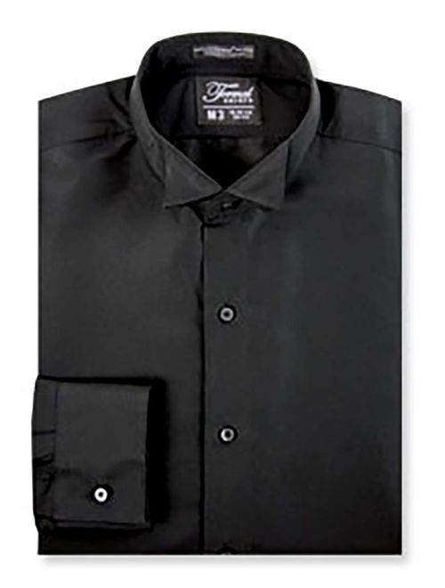 Luxe Microfiber Men's Fitted Wing Collar Convertible Cuff Tuxedo Shirt - Style Frankie