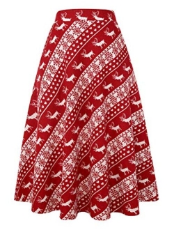 IDEALSANXUN Womens High Elastic Waist Maxi Skirt A-line Plaid Winter Warm Flare Long Skirt