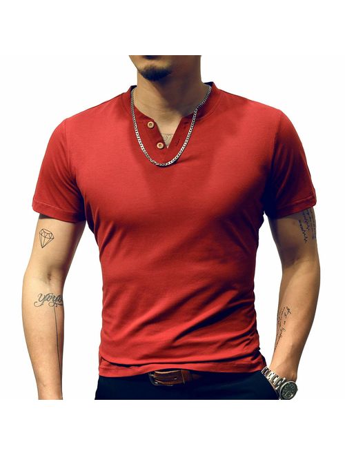 LOGEEYAR Mens Fashion Short-Sleeve Slim Fit Pique Polo Shirt Cotton Clothes Henley T-Shirts