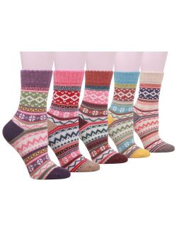 Buttons & Pleats Womens Knit Warm Wool Socks 5 Pairs