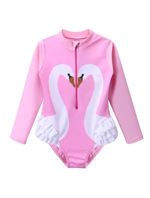 TFJH E Kids Girls Rashguard Swimsuit UV 50+ Long Sleeve One Piece Swimwear Zip