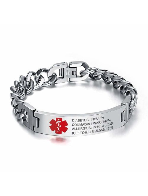 7.5 to 8.5 Inches Free Engrave Emergency Medical Bracelets for Men Women Alert ID Bracelets for Adults Titanium Steel Medical Alert Bracelets for Women