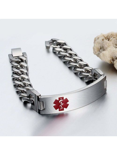 7.5 to 8.5 Inches Free Engrave Emergency Medical Bracelets for Men Women Alert ID Bracelets for Adults Titanium Steel Medical Alert Bracelets for Women