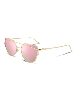 Cat Eye Fashion Metal Frame Mirrored Flat Lenses Women Sunglasses B2206