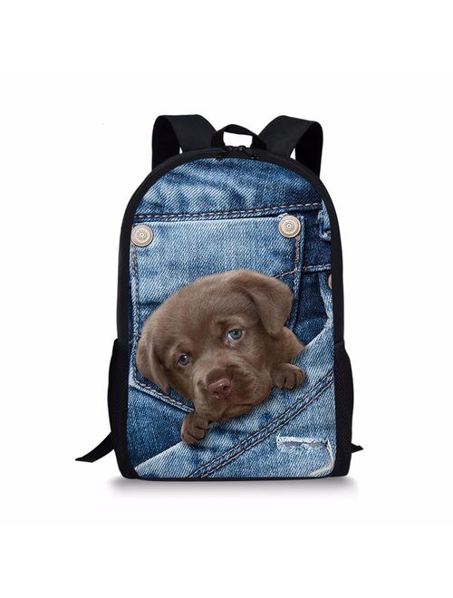 HUGS IDEA Cute Dog Printing Children Bookbag Animal Kids Backpack Back to School