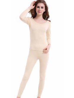 Thermal Underwear Women Long - Scoop Neck Ultra - Thin Johns Set Top & Bottom