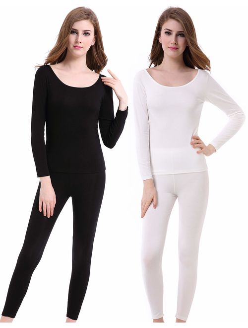 Thermal Underwear Women Long - Scoop Neck Ultra - Thin Johns Set Top & Bottom