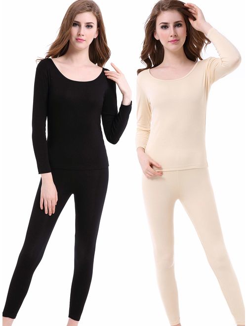 Thermal Underwear Women Long - Scoop Neck Ultra - Thin Johns Set Top & Bottom