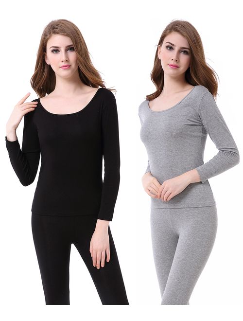 Thermal Underwear Women Long - Scoop Neck Ultra - Thin Johns Set Top & Bottom