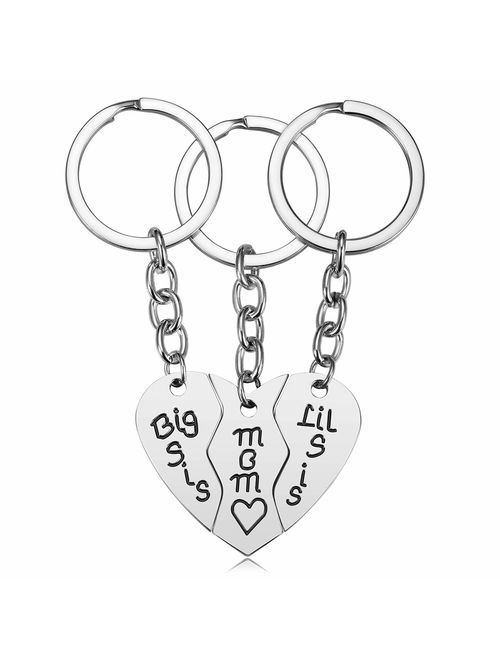 Mom Birthday Gift from Daughter - 3PCS Stainless Steel Mother Big Sis Little Sis Keychain Gifts Set for Mother's Day