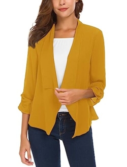 Women's Ruched Sleeve Lightweight Thin Chiffon Blazer