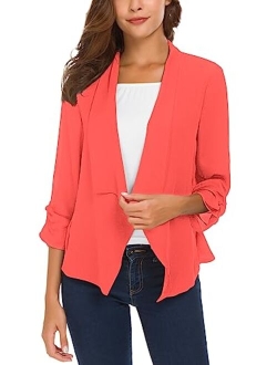 Women's Ruched Sleeve Lightweight Thin Chiffon Blazer