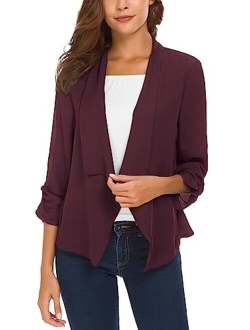 Women's Ruched Sleeve Lightweight Thin Chiffon Blazer