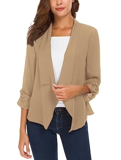 Women's Ruched Sleeve Lightweight Thin Chiffon Blazer