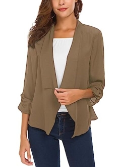 Women's Ruched Sleeve Lightweight Thin Chiffon Blazer