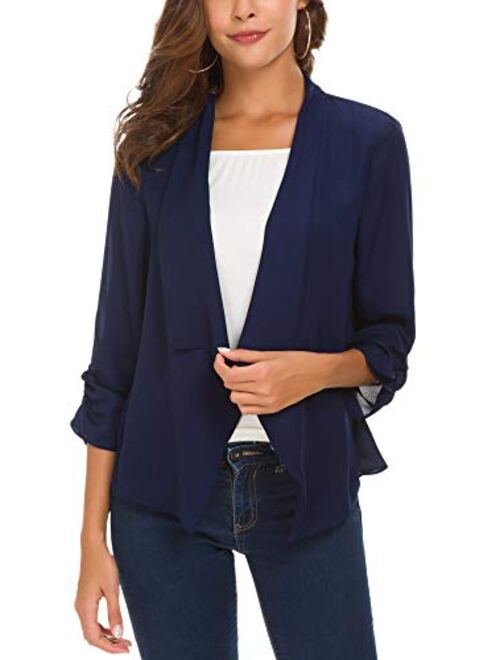 Urban CoCo Women's Ruched Sleeve Lightweight Thin Chiffon Blazer