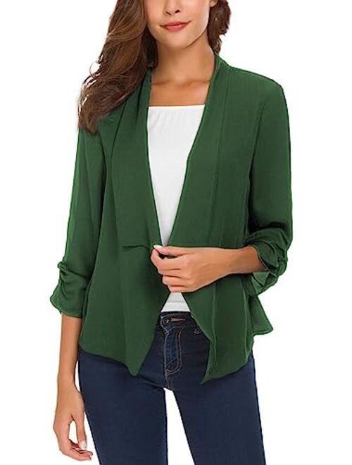 Urban CoCo Women's Ruched Sleeve Lightweight Thin Chiffon Blazer