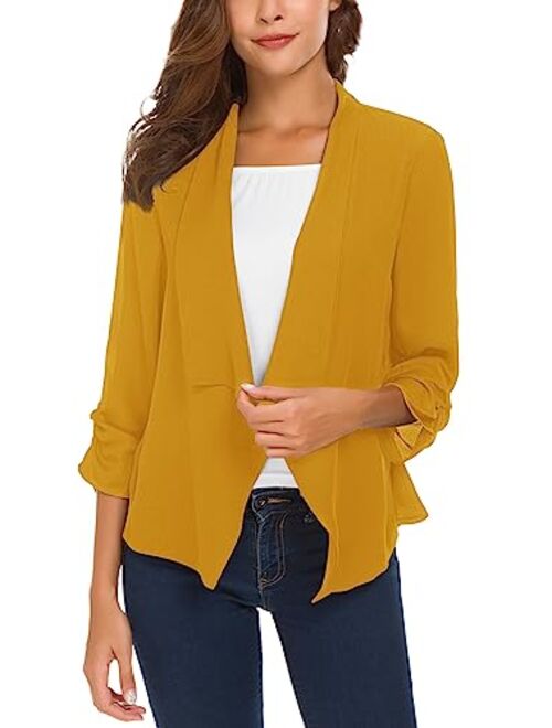 Urban CoCo Women's Ruched Sleeve Lightweight Thin Chiffon Blazer