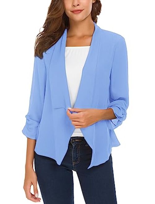 Urban CoCo Women's Ruched Sleeve Lightweight Thin Chiffon Blazer