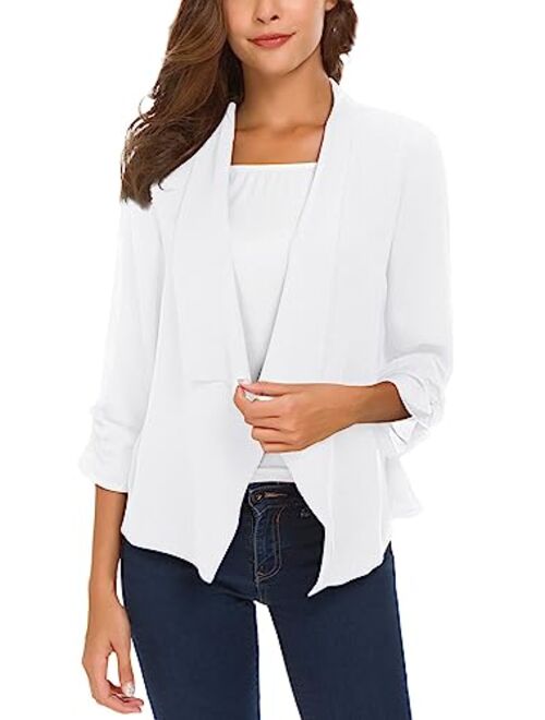 Urban CoCo Women's Ruched Sleeve Lightweight Thin Chiffon Blazer