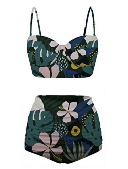 Women Vintage Polka Dot High Waisted Bathing Suits Bikini Set