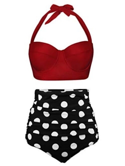 Women Vintage Polka Dot High Waisted Bathing Suits Bikini Set