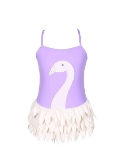 qyqkfly Adjustable Swan Girls Bathing Suits 3Y-12Y One Piece Ballet Style Girls Swimsuit (FBA)