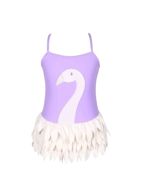 qyqkfly Adjustable Swan Girls Bathing Suits 3Y-12Y One Piece Ballet Style Girls Swimsuit (FBA)