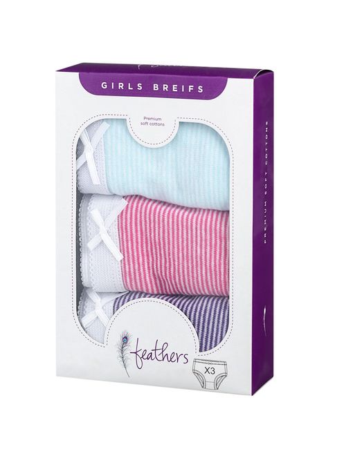 Feathers Girls Multi Stripe Tagless Briefs Underwear Super Soft Panties 3-Pack