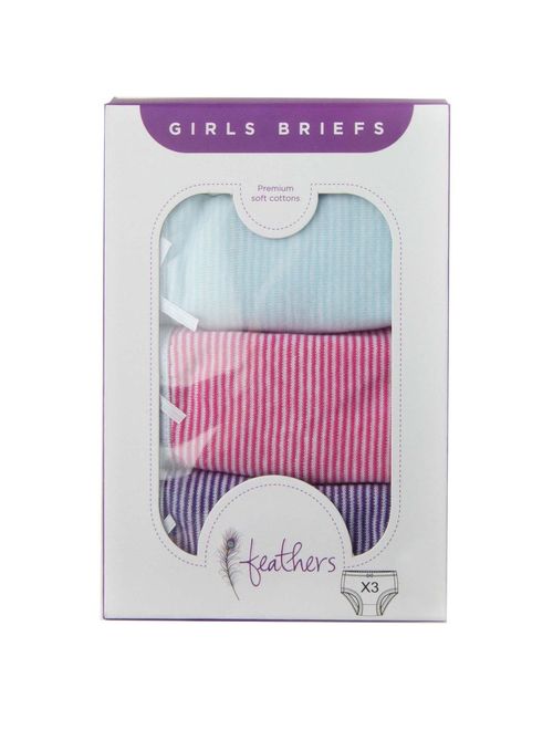 Feathers Girls Multi Stripe Tagless Briefs Underwear Super Soft Panties 3-Pack