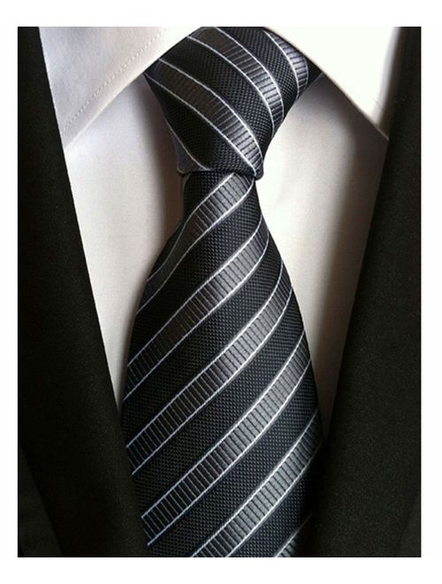 Men's Classic Checks Light Blue Jacquard Woven Silk Tie Necktie + Gift Box
