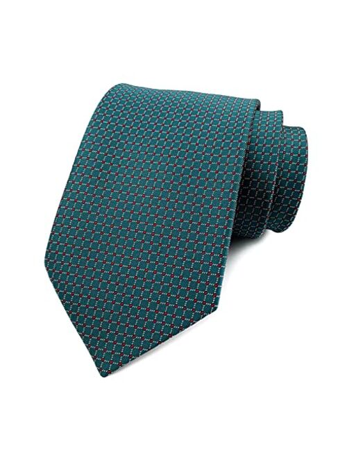 Men's Classic Checks Light Blue Jacquard Woven Silk Tie Necktie + Gift Box