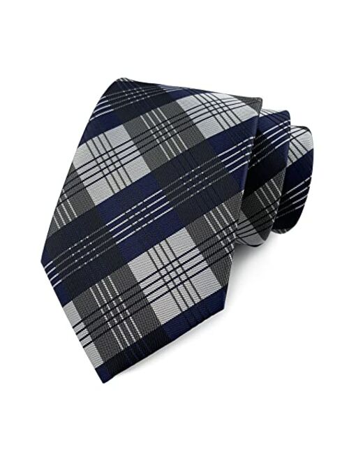 Men's Classic Checks Light Blue Jacquard Woven Silk Tie Necktie + Gift Box