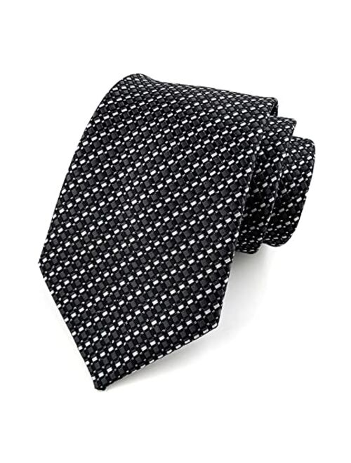 Men's Classic Checks Light Blue Jacquard Woven Silk Tie Necktie + Gift Box