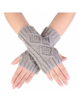 NOVAWO Women's Hand Crochet Winter Warm Fingerless Arm Warmers Gloves