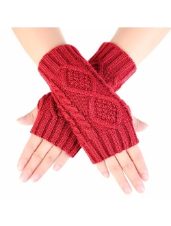 NOVAWO Women's Hand Crochet Winter Warm Fingerless Arm Warmers Gloves