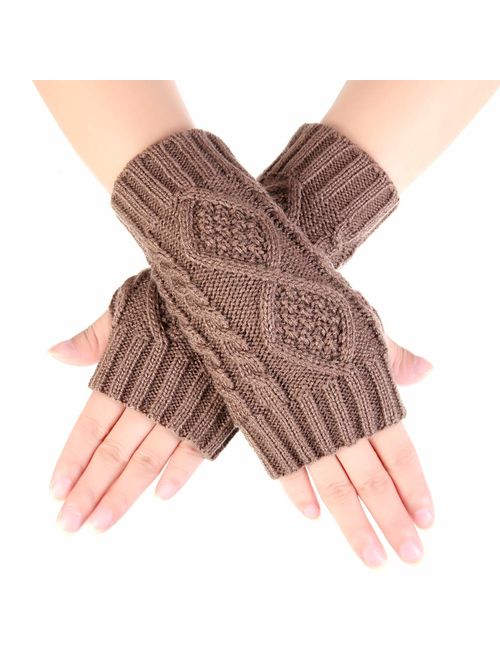 NOVAWO Women's Hand Crochet Winter Warm Fingerless Arm Warmers Gloves