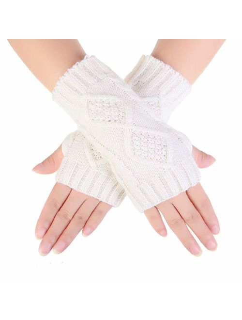 NOVAWO Women's Hand Crochet Winter Warm Fingerless Arm Warmers Gloves