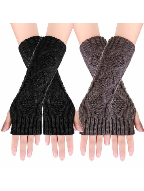 NOVAWO Women's Hand Crochet Winter Warm Fingerless Arm Warmers Gloves