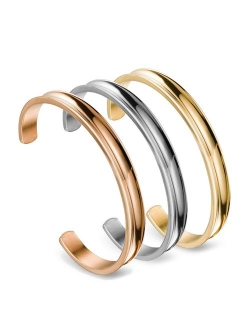 Zuo Bao Stainless Steel Bracelet Grooved Cuff Bangle for Women Girls