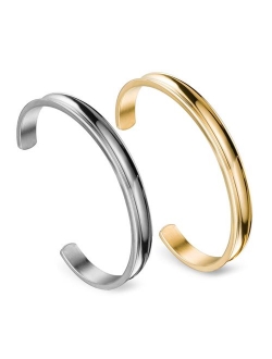 Zuo Bao Stainless Steel Bracelet Grooved Cuff Bangle for Women Girls