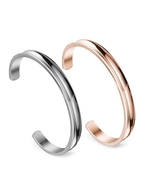 Zuo Bao Stainless Steel Bracelet Grooved Cuff Bangle for Women Girls