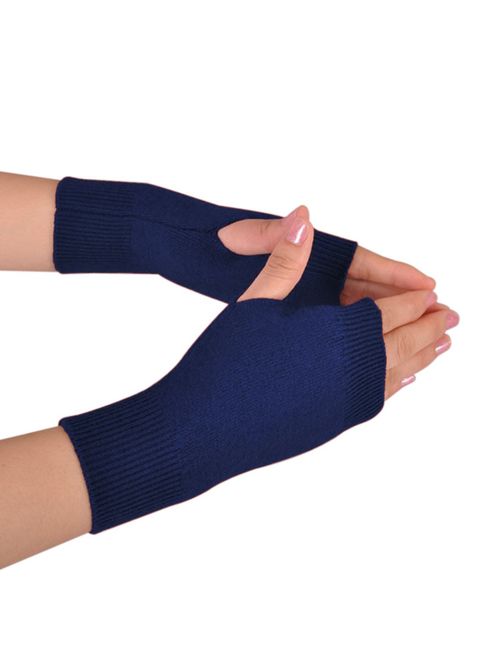 NOVAWO 100% Cashmere Half Fingerless Thumb Hole Warm Gloves Mittens for Men Women